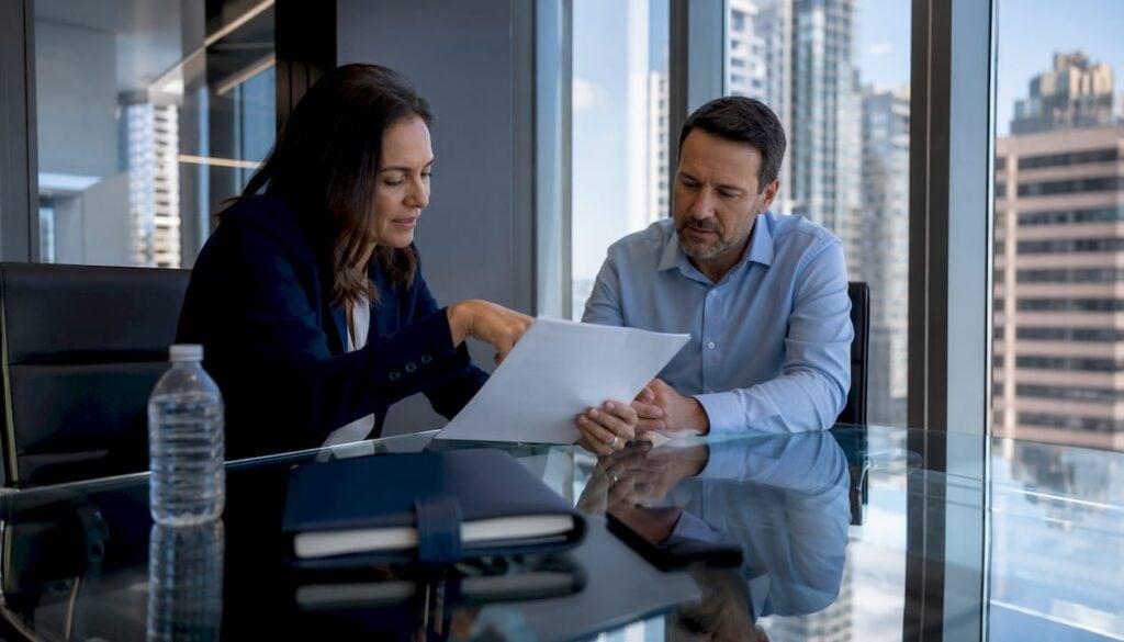 Attorney consulting client on injury claim evaluation