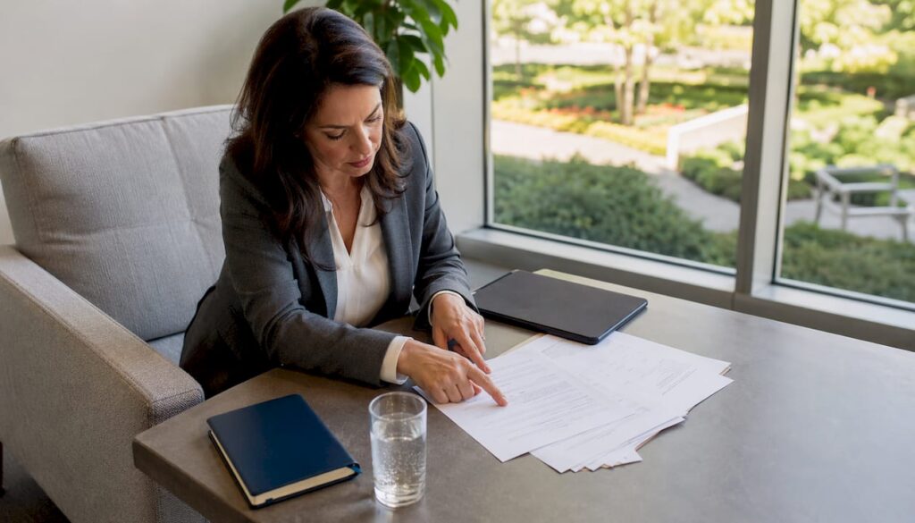 Attorney reviewing personal injury settlement papers