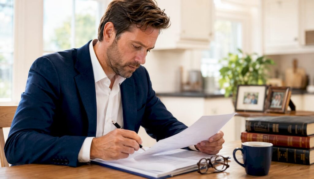 Lawyer reviewing third-party injury claim documents