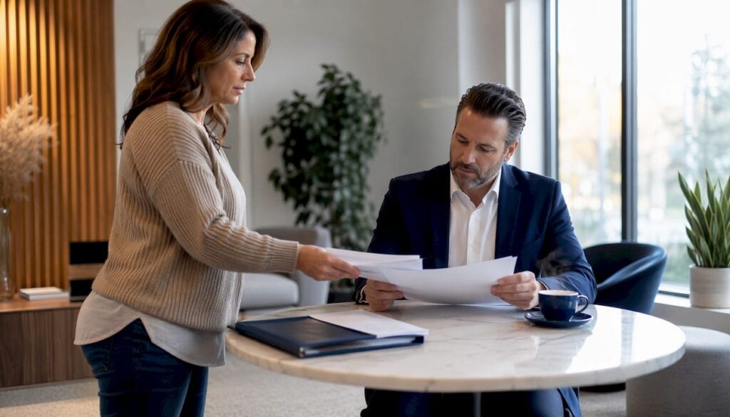 Attorney consulting client in office