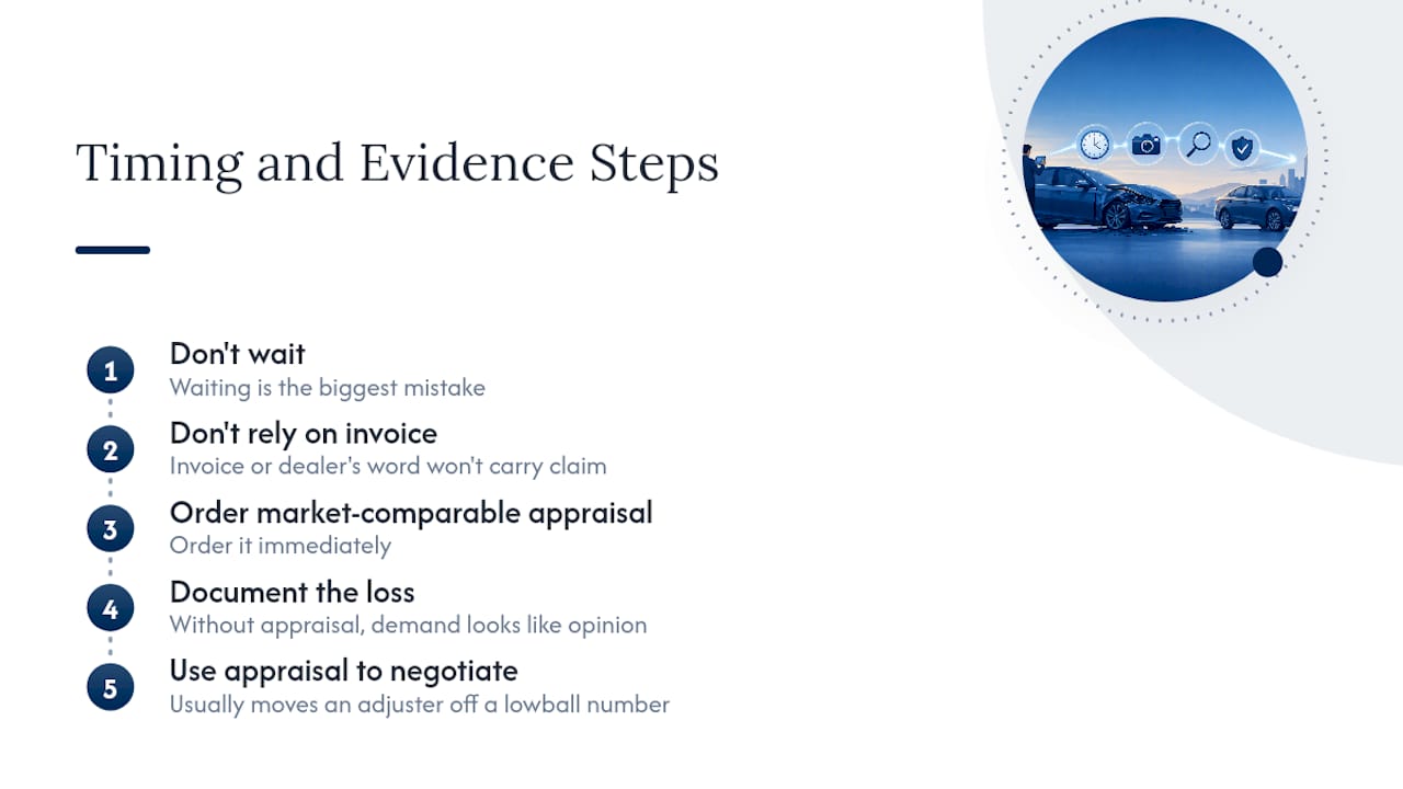 Step-by-step diagram of diminished value claim process