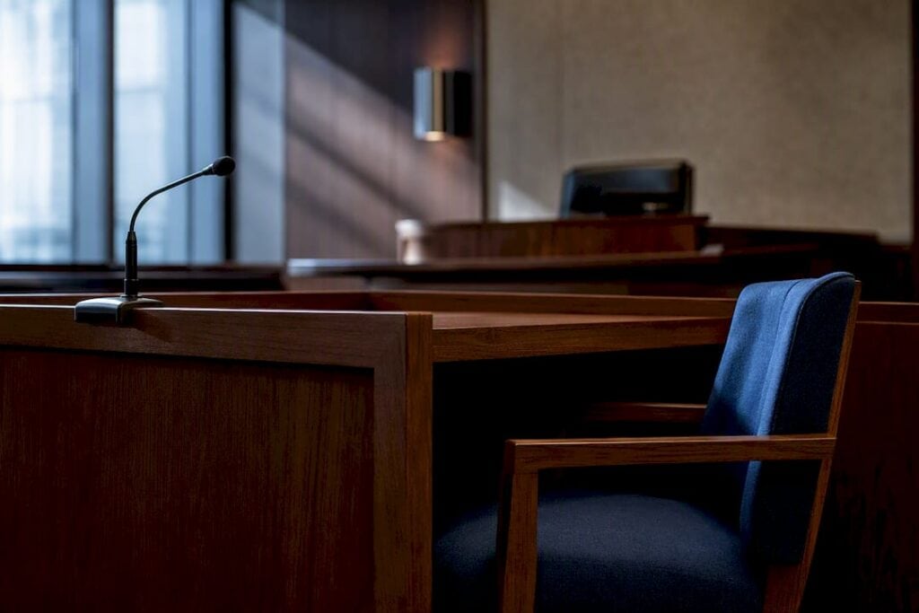 Administrative disability hearing room prepared for testimony