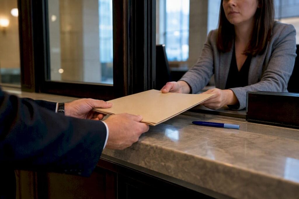 Case folder at courthouse filing counter