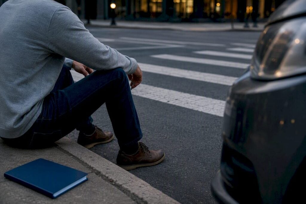 Pedestrian at crosswalk after vehicle collision