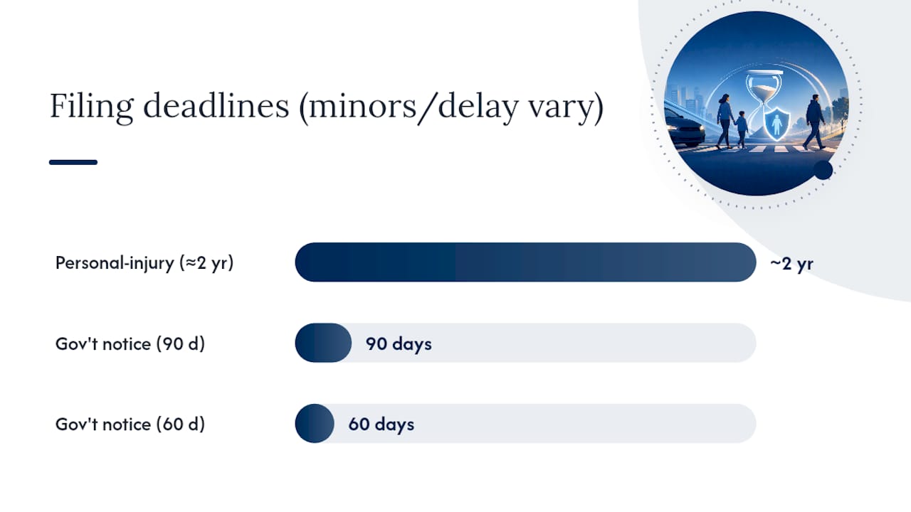 Timeline comparing pedestrian claim deadlines