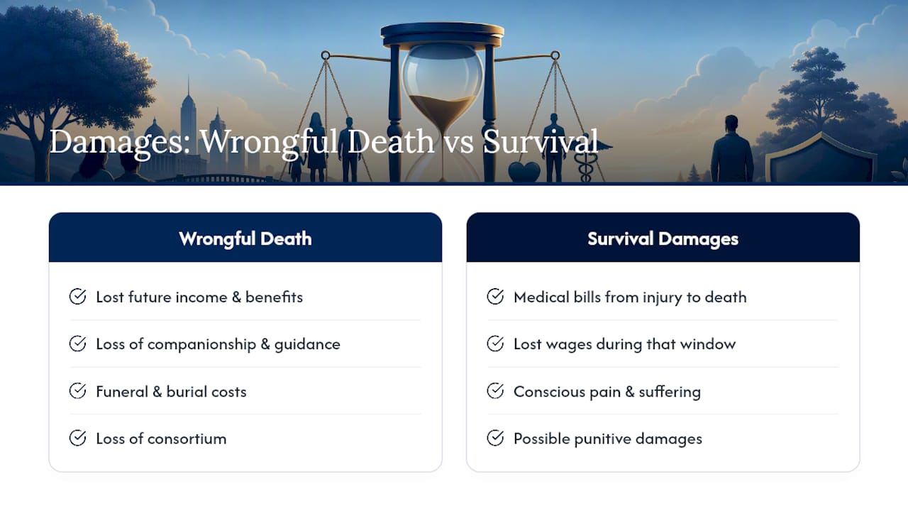 Wrongful death and survival damages compared