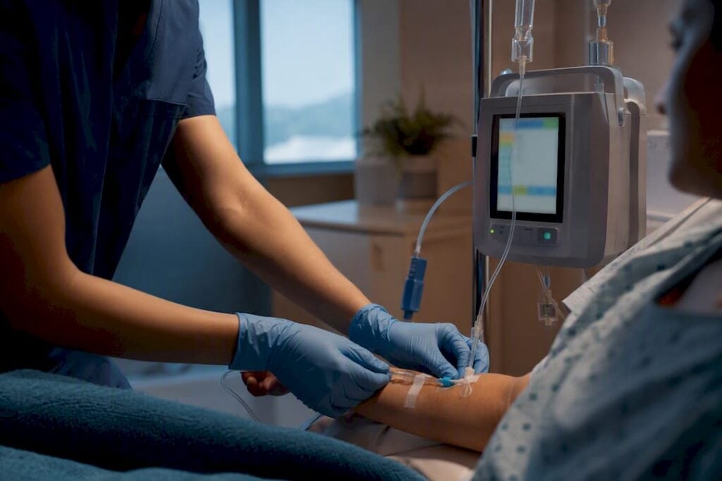 Clinician managing patient treatment in hospital