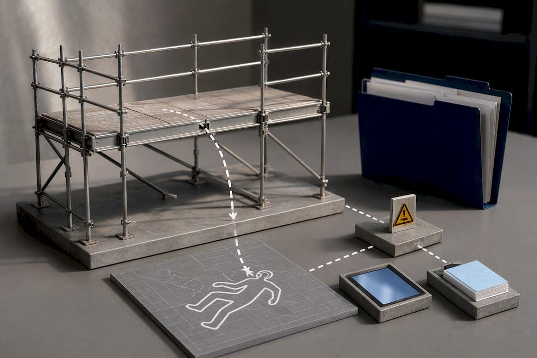 Illustrated scaffold accident evidence workflow