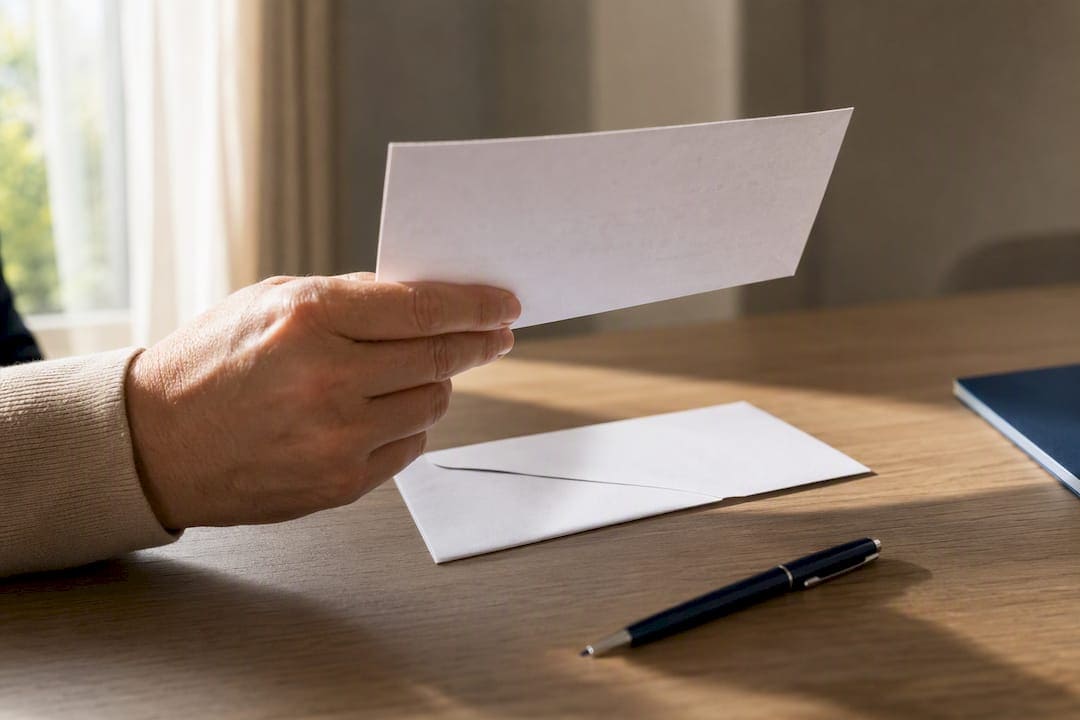 Hand pausing before depositing settlement check
